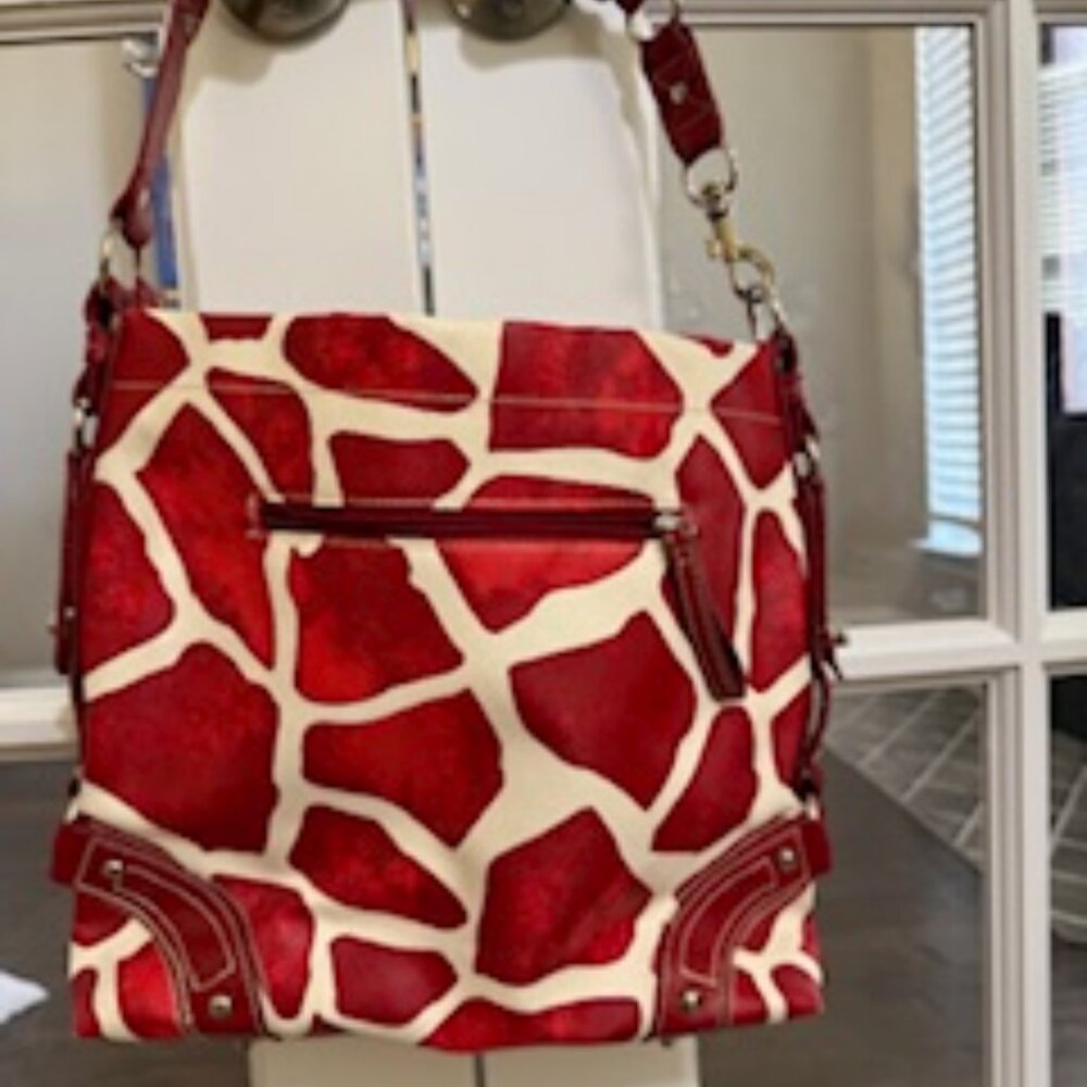 Dooney & Bourke Red/White Zebra Print Leather Shoulder Bag - Picture 2 of 10